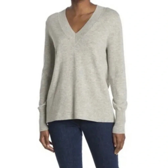 Baldwin Kansas City Lana Wool Cashmere Sweater Gray V-Neck - Picture 1 of 13